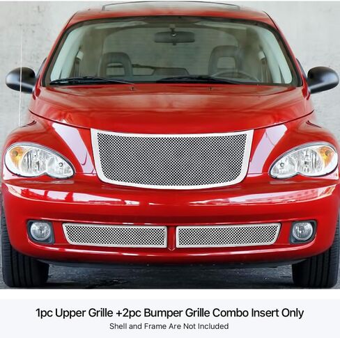 APS Compatible with Chrysler PT Cruiser 2006-2010 Main Upper Lower Bumper Stainless Steel Chrome Mesh Front Grill Grille Insert Combo R71177T in Saudi Arabia