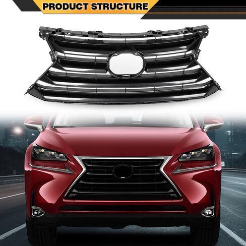 Front Grille Shell Insert Compatible with Lexus NX200t NX300h 2015-2017 LX1200172 5311178010 Black in Saudi Arabia
