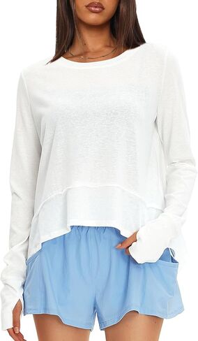 Darong Cotton Long Sleeve Workout Shirts for Women Loose Fit Athletic Yoga T-Shirts Casual Slouchy Crop Running Tees in Saudi Arabia