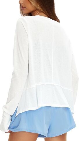 Darong Cotton Long Sleeve Workout Shirts for Women Loose Fit Athletic Yoga T-Shirts Casual Slouchy Crop Running Tees in Saudi Arabia