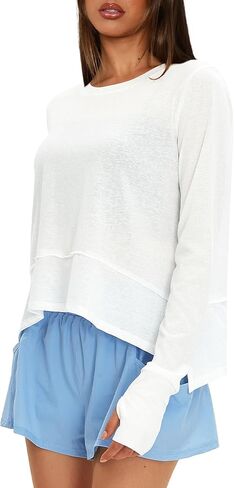 Darong Cotton Long Sleeve Workout Shirts for Women Loose Fit Athletic Yoga T-Shirts Casual Slouchy Crop Running Tees in Saudi Arabia