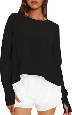 Darong Cotton Long Sleeve Workout Shirts for Women Loose Fit Athletic Yoga T-Shirts Casual Slouchy Crop Running Tees in Saudi Arabia