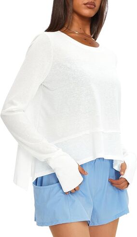 Darong Cotton Long Sleeve Workout Shirts for Women Loose Fit Athletic Yoga T-Shirts Casual Slouchy Crop Running Tees in Saudi Arabia