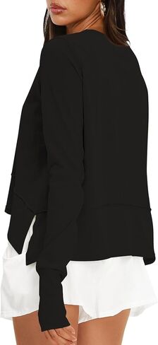 Darong Cotton Long Sleeve Workout Shirts for Women Loose Fit Athletic Yoga T-Shirts Casual Slouchy Crop Running Tees in Saudi Arabia
