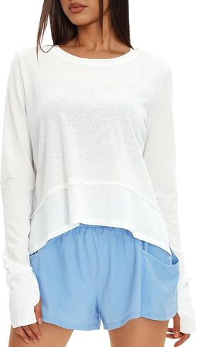 Darong Cotton Long Sleeve Workout Shirts for Women Loose Fit Athletic Yoga T-Shirts Casual Slouchy Crop Running Tees in Saudi Arabia