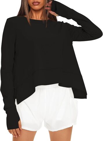 Darong Cotton Long Sleeve Workout Shirts for Women Loose Fit Athletic Yoga T-Shirts Casual Slouchy Crop Running Tees in Saudi Arabia