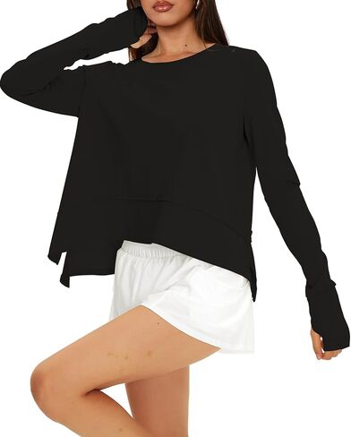 Darong Cotton Long Sleeve Workout Shirts for Women Loose Fit Athletic Yoga T-Shirts Casual Slouchy Crop Running Tees in Saudi Arabia