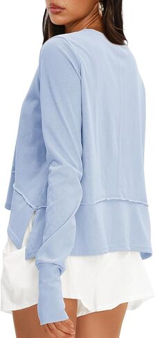 Darong Cotton Long Sleeve Workout Shirts for Women Loose Fit Athletic Yoga T-Shirts Casual Slouchy Crop Running Tees in Saudi Arabia