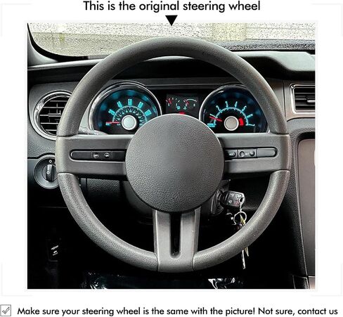 MEWANT Hand Stitch Black Genuine Leather Steering Wheel Cover for Ford Mustang 2005-2012 DIY Steering Wheel Protector in Saudi Arabia