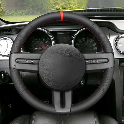 MEWANT Hand Stitch Black Genuine Leather Steering Wheel Cover for Ford Mustang 2005-2012 DIY Steering Wheel Protector in Saudi Arabia