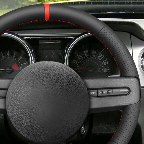 MEWANT Hand Stitch Black Genuine Leather Steering Wheel Cover for Ford Mustang 2005-2012 DIY Steering Wheel Protector in Saudi Arabia