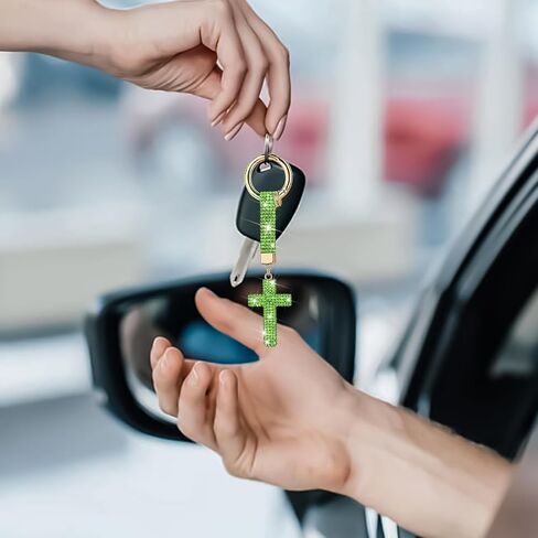 Bling Car Keychain, Crystal Rhinestone Cross Vehicle Key Chain for Women Girl, Auto Keyring Accessories, Universal Fit (White) in Saudi Arabia