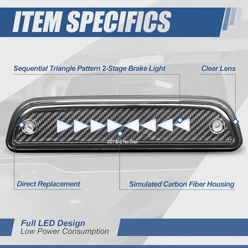 Auto Dynasty Carbon Fiber Look Pulse Flash Arrow LED 3rd Third Tail Brake Light Rear Stop Lamp Compatible with Toyota Tacoma 95-15, 16+ for Access Cab Only in Saudi Arabia