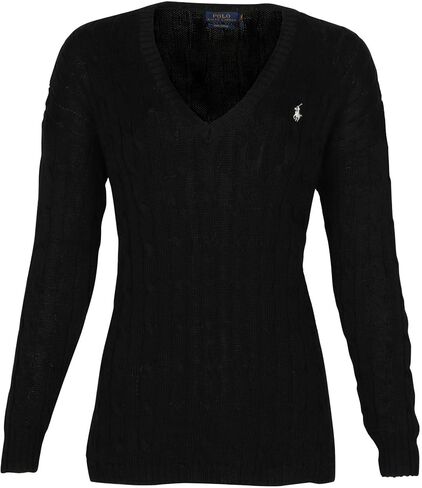 Polo RL Women's Cable Knit V-Neck Pony Sweater-Polo Black-Small in Saudi Arabia