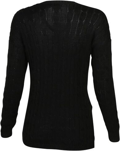 Polo RL Women's Cable Knit V-Neck Pony Sweater-Polo Black-Small in Saudi Arabia