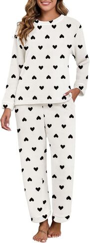 PrinStory Fluffy Pajamas for Women Winter Soft Fleece Warm Pajama Set Fuzzy Pjs Flannel 2 Piece Lounge Sets with Pockets in Kuwait