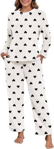 PrinStory Fluffy Pajamas for Women Winter Soft Fleece Warm Pajama Set Fuzzy Pjs Flannel 2 Piece Lounge Sets with Pockets in Kuwait