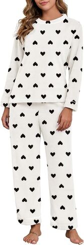 PrinStory Fluffy Pajamas for Women Winter Soft Fleece Warm Pajama Set Fuzzy Pjs Flannel 2 Piece Lounge Sets with Pockets in Kuwait