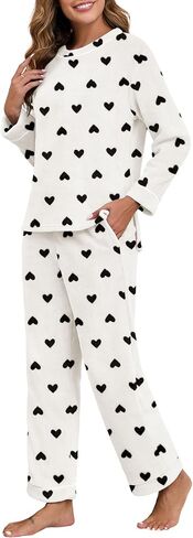 PrinStory Fluffy Pajamas for Women Winter Soft Fleece Warm Pajama Set Fuzzy Pjs Flannel 2 Piece Lounge Sets with Pockets in Kuwait