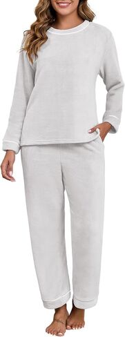 PrinStory Fluffy Pajamas for Women Winter Soft Fleece Warm Pajama Set Fuzzy Pjs Flannel 2 Piece Lounge Sets with Pockets in Kuwait