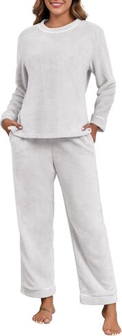 PrinStory Fluffy Pajamas for Women Winter Soft Fleece Warm Pajama Set Fuzzy Pjs Flannel 2 Piece Lounge Sets with Pockets in Kuwait