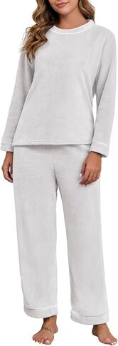PrinStory Fluffy Pajamas for Women Winter Soft Fleece Warm Pajama Set Fuzzy Pjs Flannel 2 Piece Lounge Sets with Pockets in Kuwait