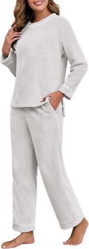 PrinStory Fluffy Pajamas for Women Winter Soft Fleece Warm Pajama Set Fuzzy Pjs Flannel 2 Piece Lounge Sets with Pockets in Kuwait