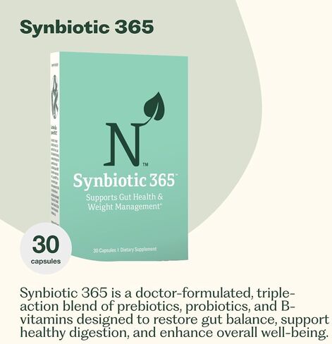 Synbiotic 365 Triple Action Prebiotics and Probiotics for Women & Men | Supplement with B Vitamins, Biotin & Niacin | Gluten Free, Non-GMO & Vegan | 20 Billion CFU | 30 Servings in Saudi Arabia