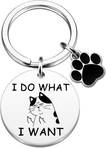 Cat Keychain Funny Gifts for Women Men Friends Coworker White Elephant Gifts Cat Lovers Gift I Do What I Want Keyring Birthday Graduation Christmas Halloween Basket Stuffers in Saudi Arabia