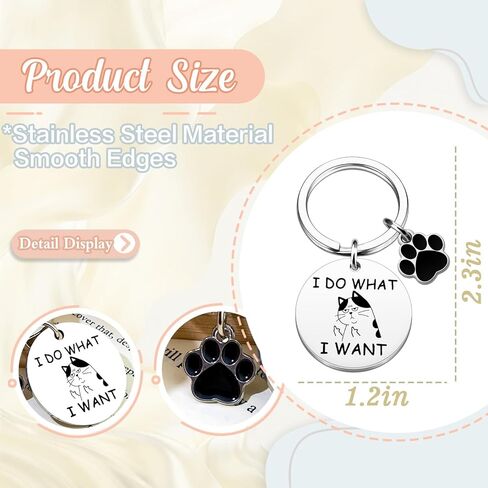 Cat Keychain Funny Gifts for Women Men Friends Coworker White Elephant Gifts Cat Lovers Gift I Do What I Want Keyring Birthday Graduation Christmas Halloween Basket Stuffers in Saudi Arabia