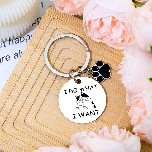 Cat Keychain Funny Gifts for Women Men Friends Coworker White Elephant Gifts Cat Lovers Gift I Do What I Want Keyring Birthday Graduation Christmas Halloween Basket Stuffers in Saudi Arabia