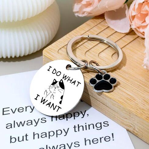 Cat Keychain Funny Gifts for Women Men Friends Coworker White Elephant Gifts Cat Lovers Gift I Do What I Want Keyring Birthday Graduation Christmas Halloween Basket Stuffers in Saudi Arabia