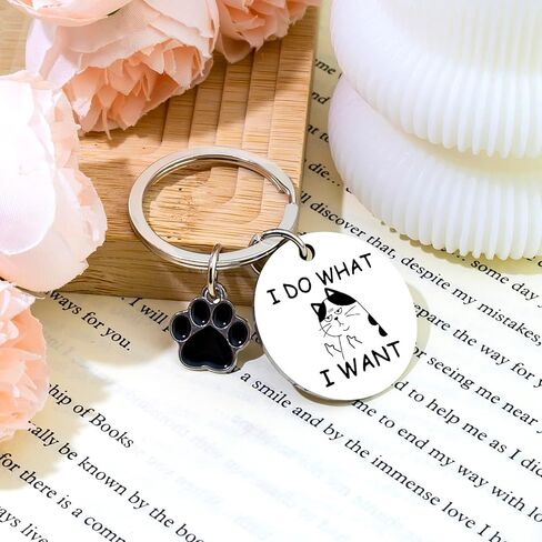 Cat Keychain Funny Gifts for Women Men Friends Coworker White Elephant Gifts Cat Lovers Gift I Do What I Want Keyring Birthday Graduation Christmas Halloween Basket Stuffers in Saudi Arabia