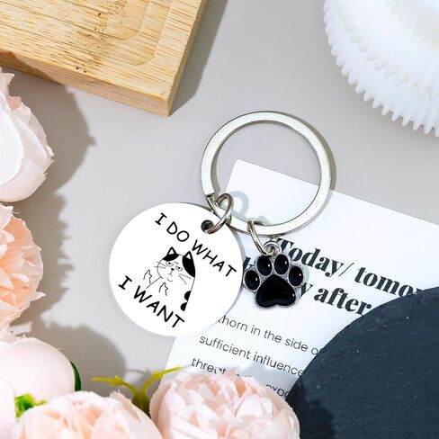 Cat Keychain Funny Gifts for Women Men Friends Coworker White Elephant Gifts Cat Lovers Gift I Do What I Want Keyring Birthday Graduation Christmas Halloween Basket Stuffers in Saudi Arabia