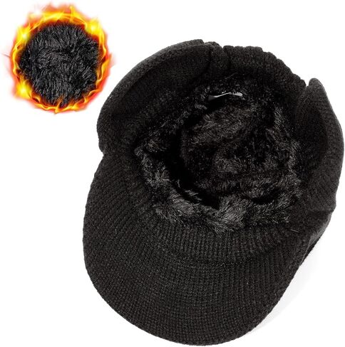 Century Star Mens Winter Hat with Visor & Earflaps,Outdoor Elastic Warm Knitted Fleece Sport Golf Baseball Beanie Cap in Saudi Arabia