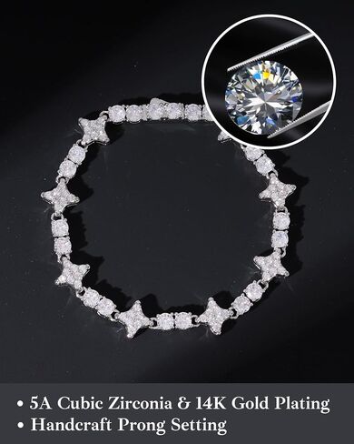 سوار التنس LuxeFlex 4 مم - للجنسين مطلي بالذهب عيار 18 قيراط/الذهب الأبيض المتلألئ على شكل دائري 5A مكعب زركونيا مجوهرات سماوية، هدية إكسسوارات الحفلات الأنيقة in Kuwait