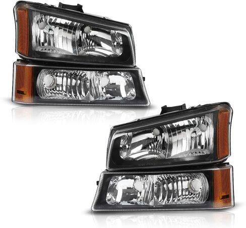 مجموعة المصابيح الأمامية LED G-PLUS، تناسب 2003-2006 Chevy Avalanche 1500 2500/Silverado 1500 1500HD 2500 2500HD 3500 المصابيح الأمامية، جانب السائق والراكب، عدسات دخانية سوداء عاكسة شفافة in Saudi Arabia