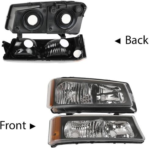 مجموعة المصابيح الأمامية LED G-PLUS، تناسب 2003-2006 Chevy Avalanche 1500 2500/Silverado 1500 1500HD 2500 2500HD 3500 المصابيح الأمامية، جانب السائق والراكب، عدسات دخانية سوداء عاكسة شفافة in Saudi Arabia