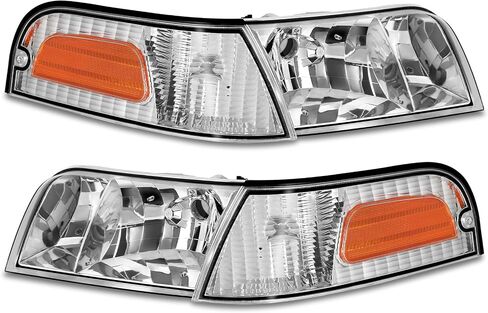 Headlights Assembly Fit For 1998-2011 Ford Crown Victoria w/Corner Headlamp 98-11 Crown Victoria Passenger and Driver Side (Chrome Housing Amber Reflector) in Saudi Arabia