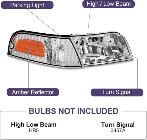 Headlights Assembly Fit For 1998-2011 Ford Crown Victoria w/Corner Headlamp 98-11 Crown Victoria Passenger and Driver Side (Chrome Housing Amber Reflector) in Saudi Arabia