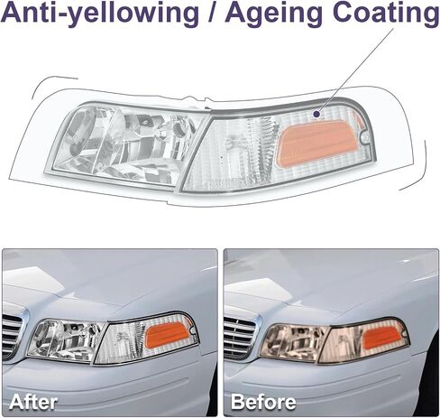 Headlights Assembly Fit For 1998-2011 Ford Crown Victoria w/Corner Headlamp 98-11 Crown Victoria Passenger and Driver Side (Chrome Housing Amber Reflector) in Saudi Arabia