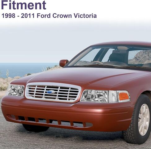 Headlights Assembly Fit For 1998-2011 Ford Crown Victoria w/Corner Headlamp 98-11 Crown Victoria Passenger and Driver Side (Chrome Housing Amber Reflector) in Saudi Arabia