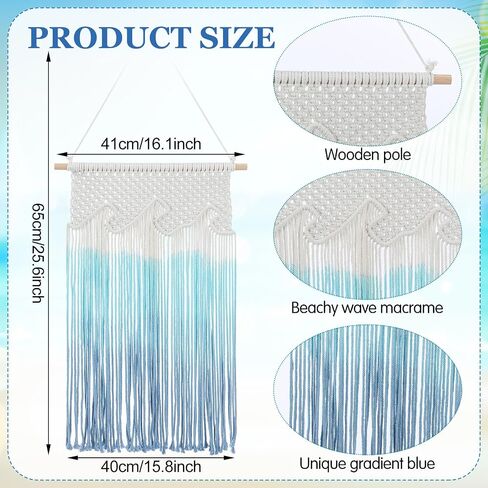 Bucherry Beach Wave Hanging Tassels Decor 16" x 26" Ocean Macrame Wall Hanging Coastal Tapestry Wall Art for Beach Themed Seafaring Living Room Bedroom Home Decoration in Saudi Arabia