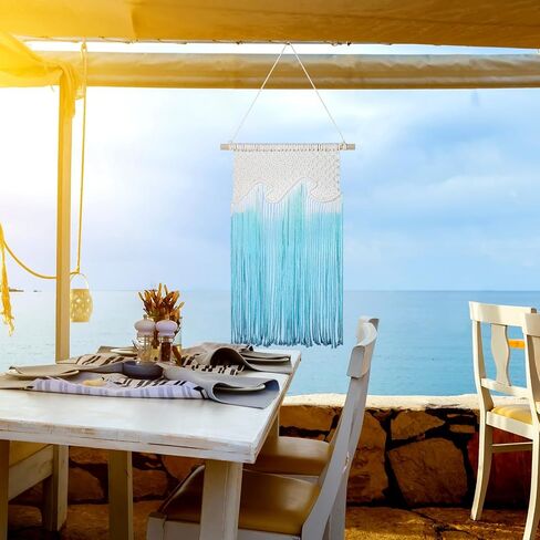 Bucherry Beach Wave Hanging Tassels Decor 16" x 26" Ocean Macrame Wall Hanging Coastal Tapestry Wall Art for Beach Themed Seafaring Living Room Bedroom Home Decoration in Saudi Arabia