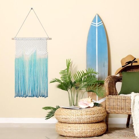 Bucherry Beach Wave Hanging Tassels Decor 16" x 26" Ocean Macrame Wall Hanging Coastal Tapestry Wall Art for Beach Themed Seafaring Living Room Bedroom Home Decoration in Saudi Arabia