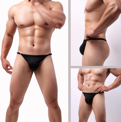 Men's G-String Thong Bikini Underwear, Adjustable Fit, Up to 47" Waist, Ultra-Thin Soft Stretchy in Saudi Arabia