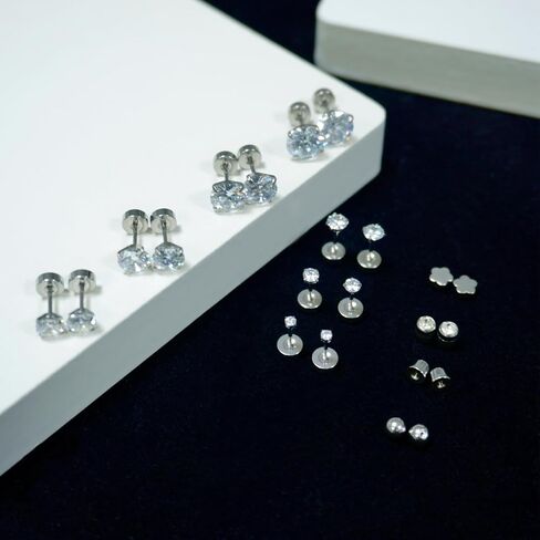 7 Pairs 20G Hypoallergenic Flat Back Earrings Studs for Women Men 2MM-8MM Surgical Stainless Steel Cubic Zirconia Earrings Studs Set for Sensitive Ears Cartilage Tragus Piercing Jewelry with 8 Ball Flat Screw Back Accessories in Saudi Arabia