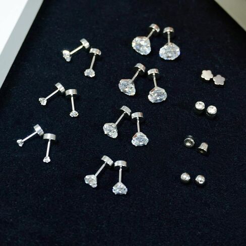 7 Pairs 20G Hypoallergenic Flat Back Earrings Studs for Women Men 2MM-8MM Surgical Stainless Steel Cubic Zirconia Earrings Studs Set for Sensitive Ears Cartilage Tragus Piercing Jewelry with 8 Ball Flat Screw Back Accessories in Saudi Arabia