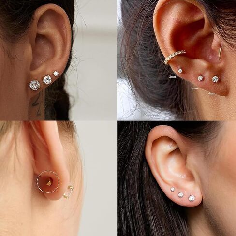 7 Pairs 20G Hypoallergenic Flat Back Earrings Studs for Women Men 2MM-8MM Surgical Stainless Steel Cubic Zirconia Earrings Studs Set for Sensitive Ears Cartilage Tragus Piercing Jewelry with 8 Ball Flat Screw Back Accessories in Saudi Arabia