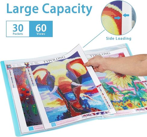 A2 Diamond Painting Storage Book, Diamond Art Portfolio Book 30 Pags Clear Pockets Plastic Sleeves（22.5X16.7 Inch） in Saudi Arabia